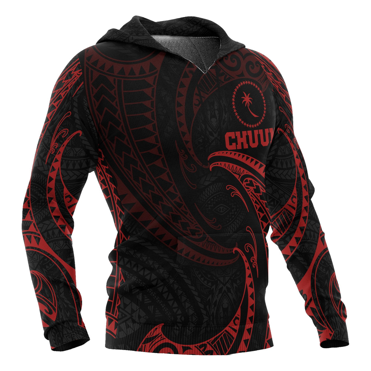 Chuuk Micronesia ll Over Hoodie Red Tribal Wave - Polynesian Pride