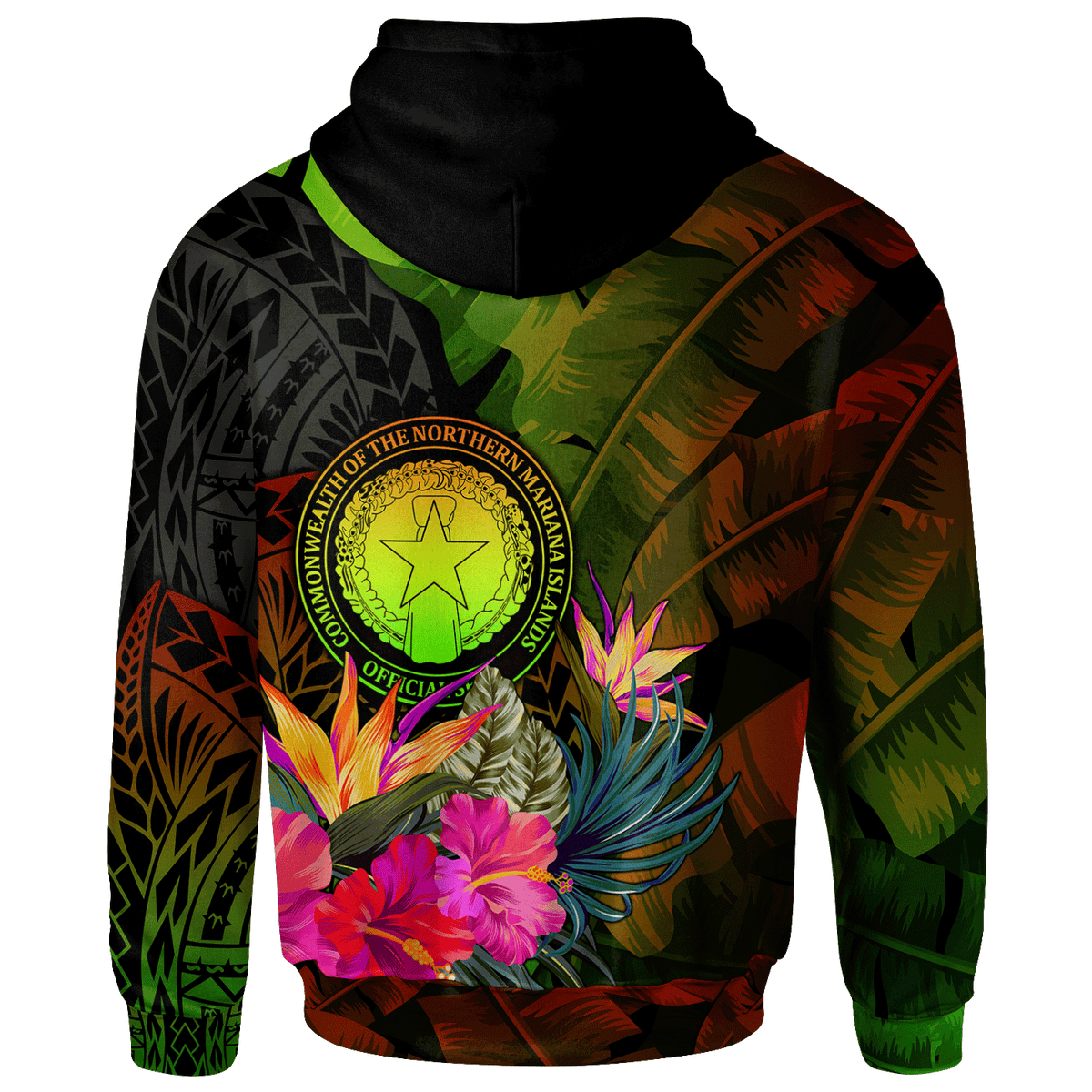 Northern Mariana Islands Custom Zip up Hoodie Hibiscus and Banana Leaves - Polynesian Pride