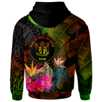 Niue Polynesian Custom Hoodie Hibiscus and Banana Leaves - Polynesian Pride
