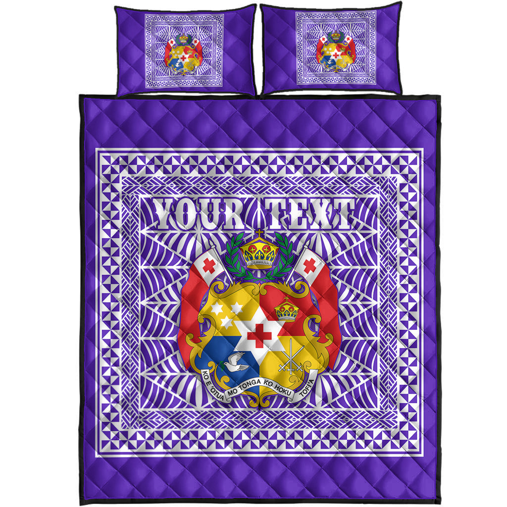 (Custom Personalised) Tonga Pattern Quilt Bed Set Coat of Arms - Purple and White LT4 Purple - Polynesian Pride