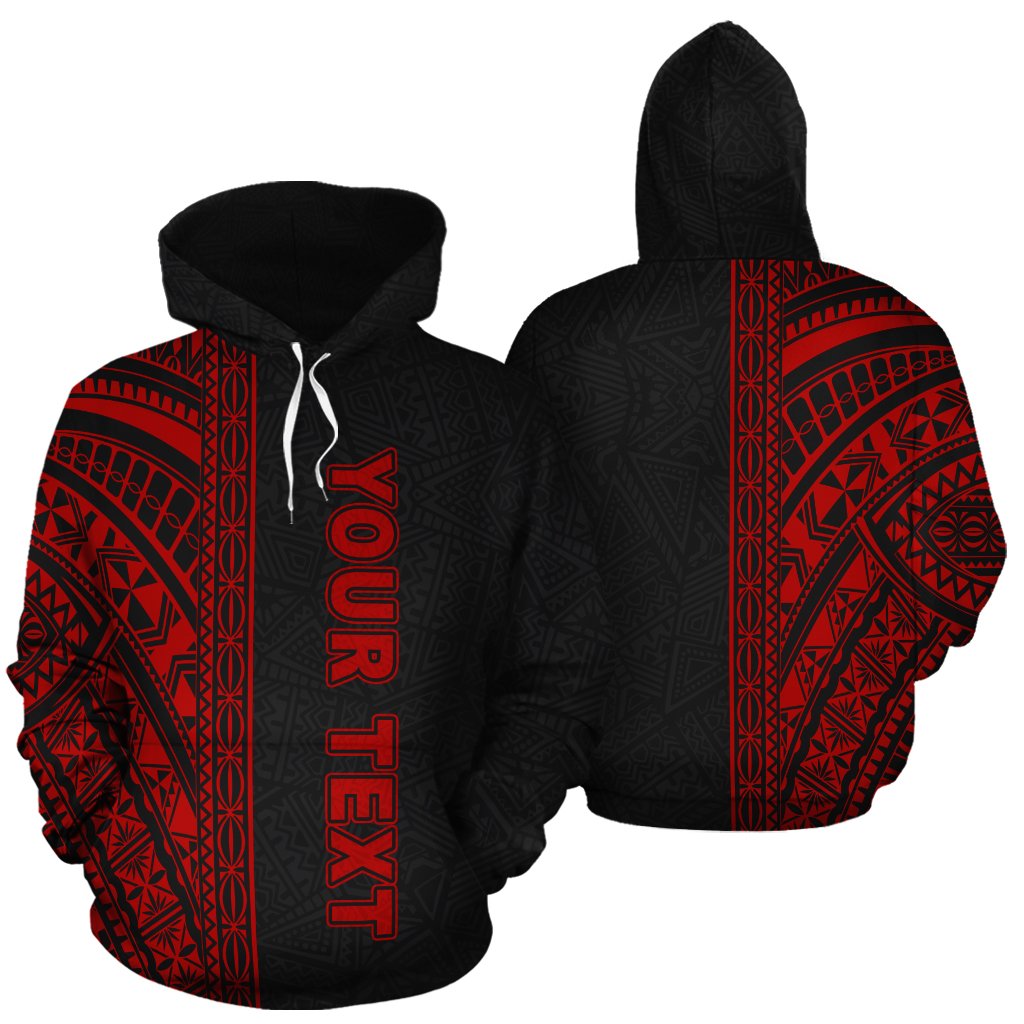 Polynesian Custom Hoodie Black Red Poly Line Unisex Red - Polynesian Pride