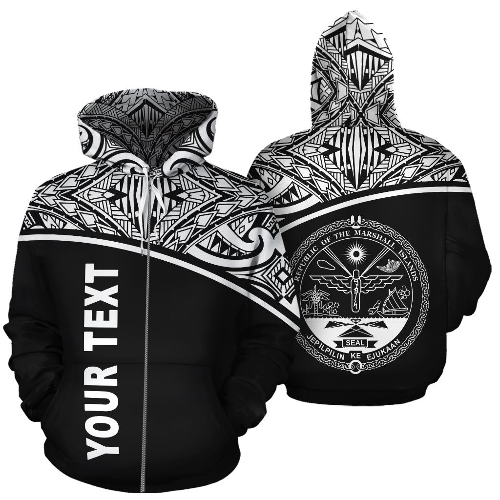 Marshall Islands Polynesian Custom Zip up Hoodie Black Curve Unisex Black - Polynesian Pride