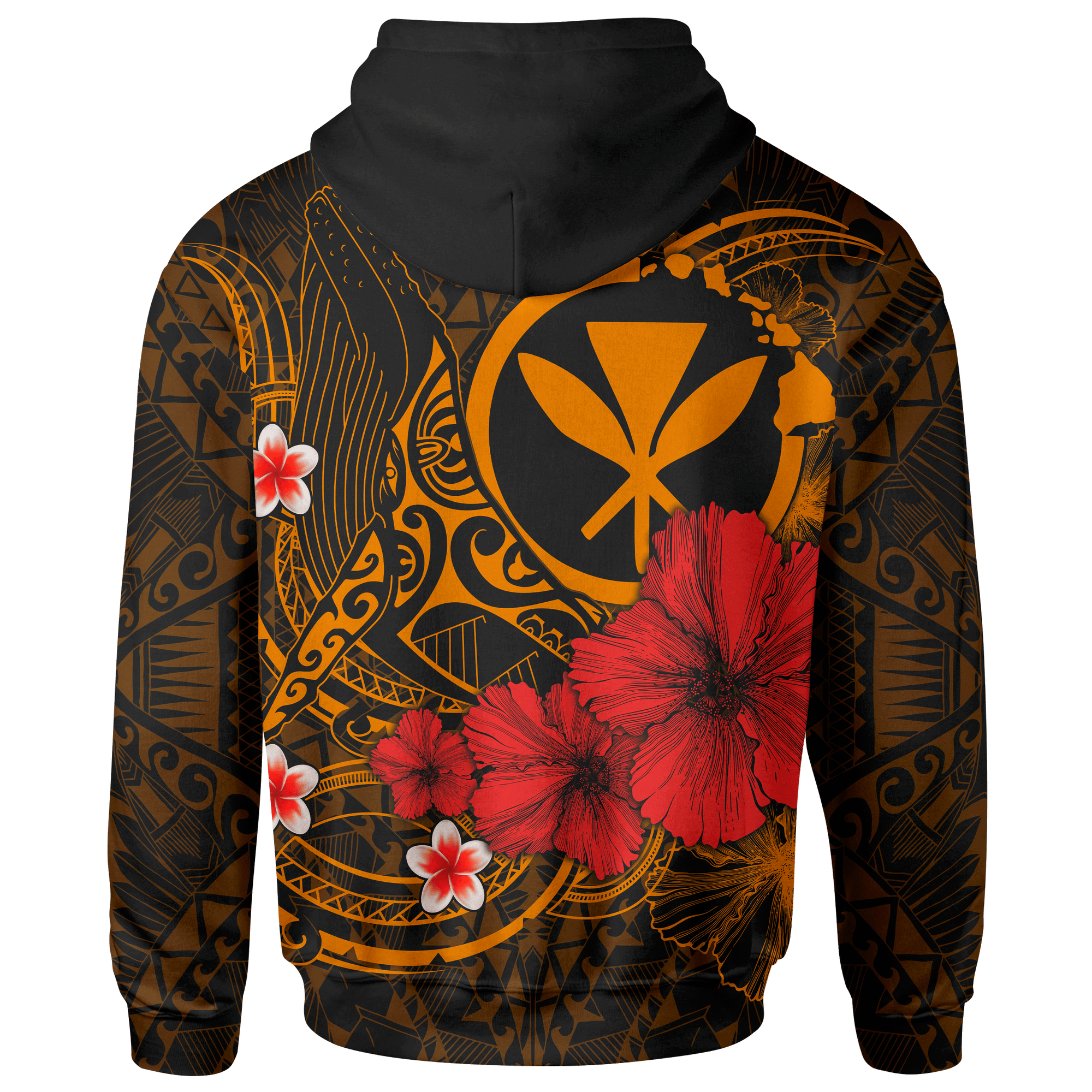 Polynesian Hawaii Kanaka Maoli Zip up Hoodie Humpback Whale with Hibiscus (Golden) Unisex Golden - Polynesian Pride