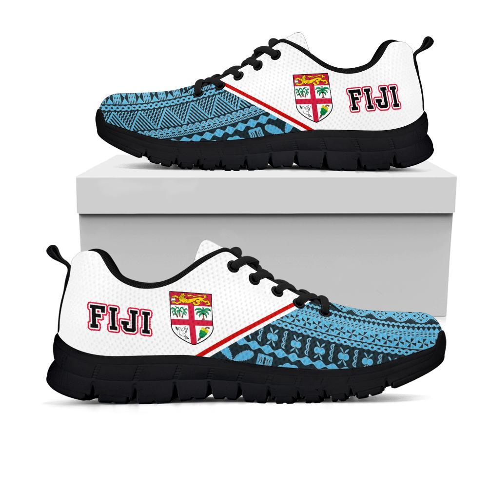 Fiji Rising Sneakers - Fiji Flag Tapa Half - A16 Unisex White - Polynesian Pride