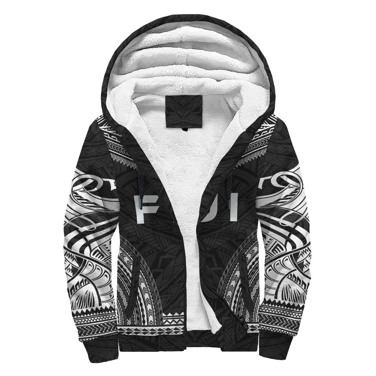 Fiji Sherpa Hoodie KIDS - Polynesian Chief Black Version Unisex Black - Polynesian Pride