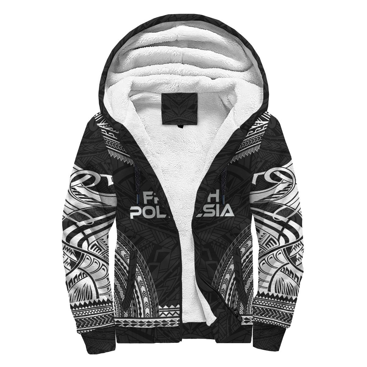 French Polynesia Sherpa Hoodie - Polynesian Chief Black Version Black - Polynesian Pride