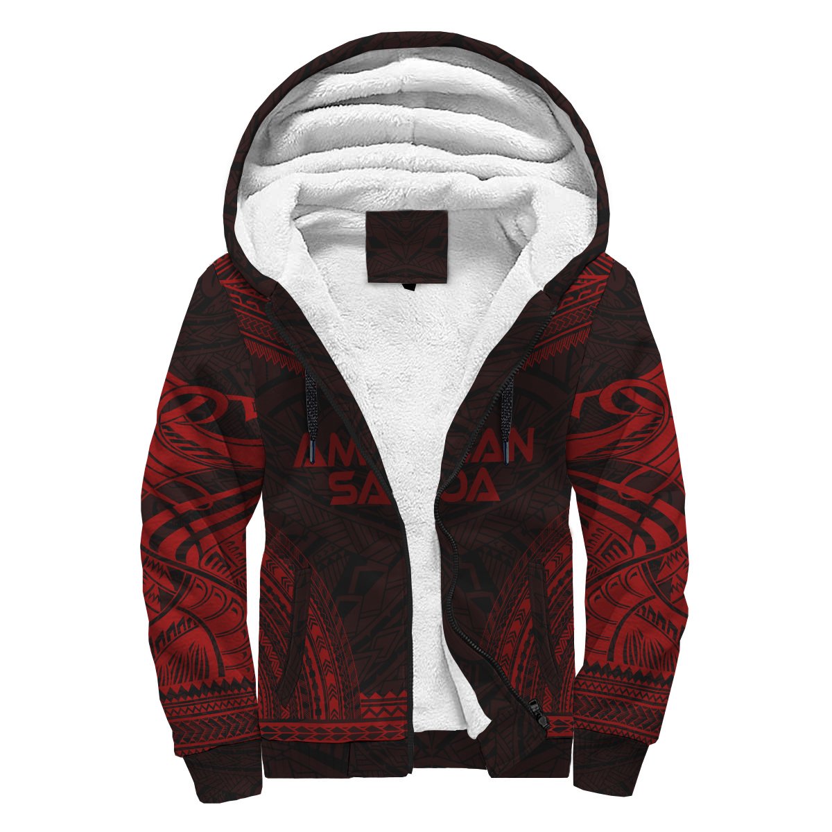 American Samoa Sherpa Hoodie - Polynesian Chief Red Version Red - Polynesian Pride