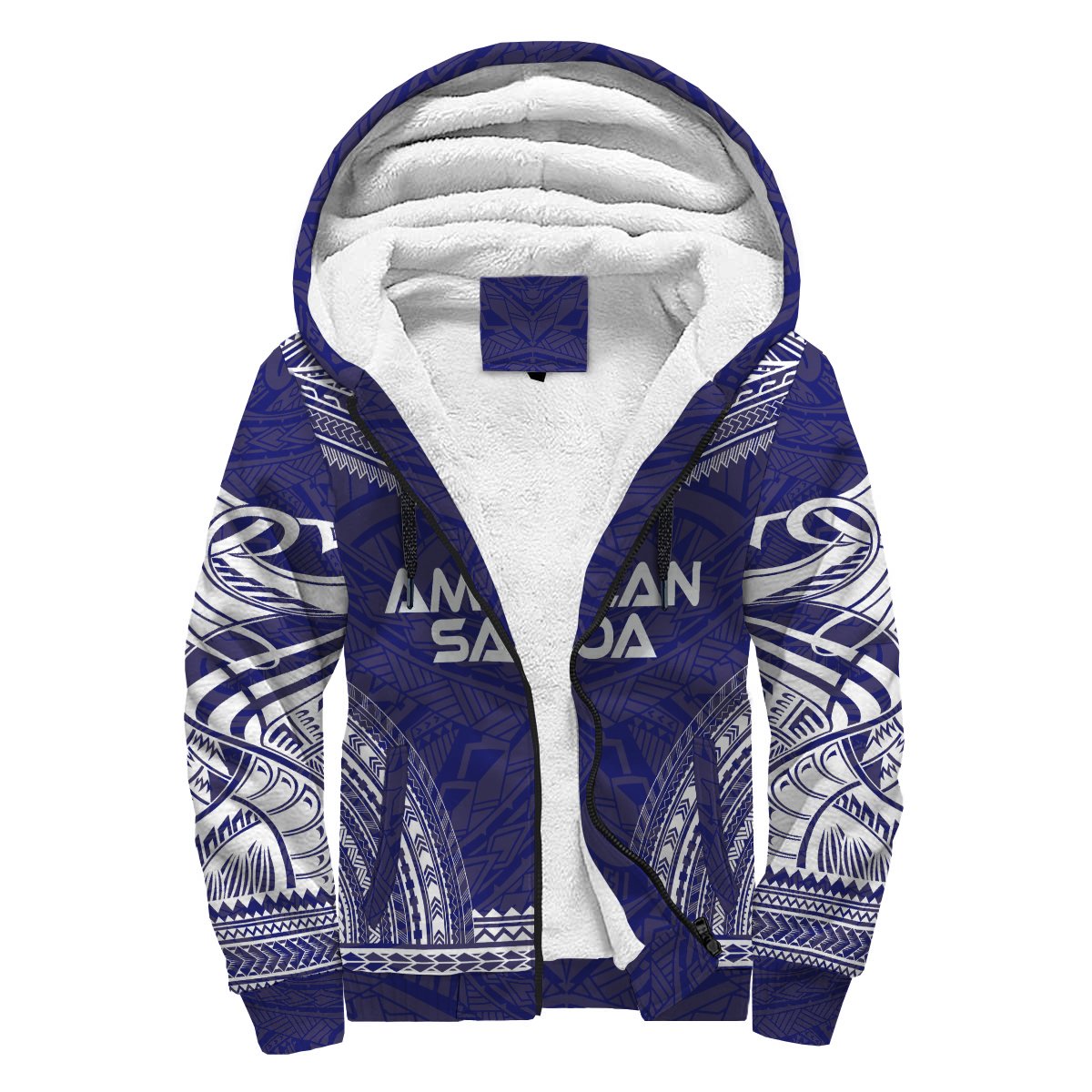 American Samoa Sherpa Hoodie - Polynesian Chief Flag Version Blue - Polynesian Pride