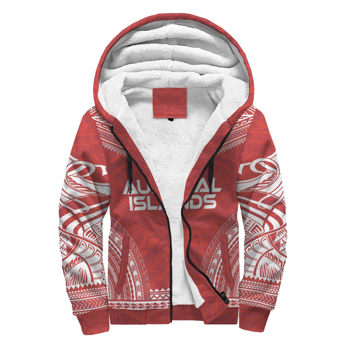 Austral Islands Sherpa Hoodie - Polynesian Chief Flag Version Red - Polynesian Pride