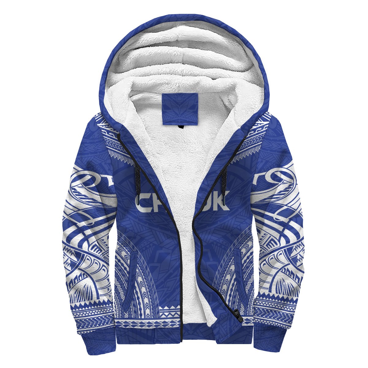 Chuuk Sherpa Hoodie - Polynesian Chief Flag Version Blue - Polynesian Pride