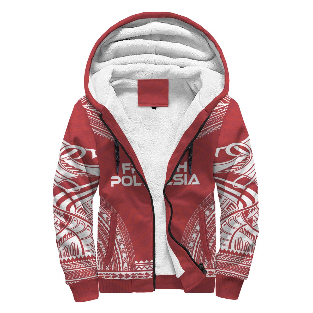 French Polynesia Sherpa Hoodie - Polynesian Chief Flag Version Red - Polynesian Pride