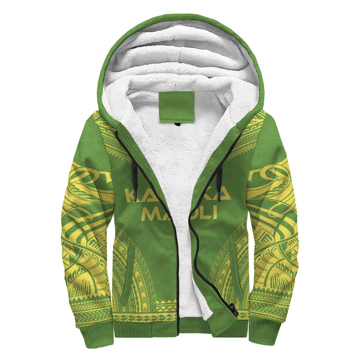 Kanaka Maoli Sherpa Hoodie - Polynesian Chief Flag Version Green - Polynesian Pride