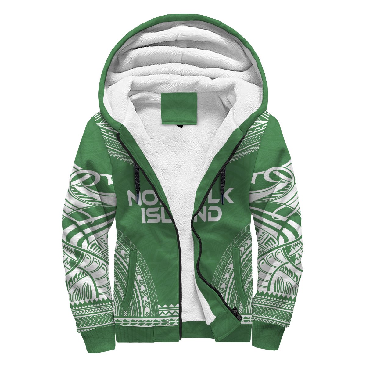 Norfolk Island Sherpa Hoodie - Polynesian Chief Flag Version Green - Polynesian Pride