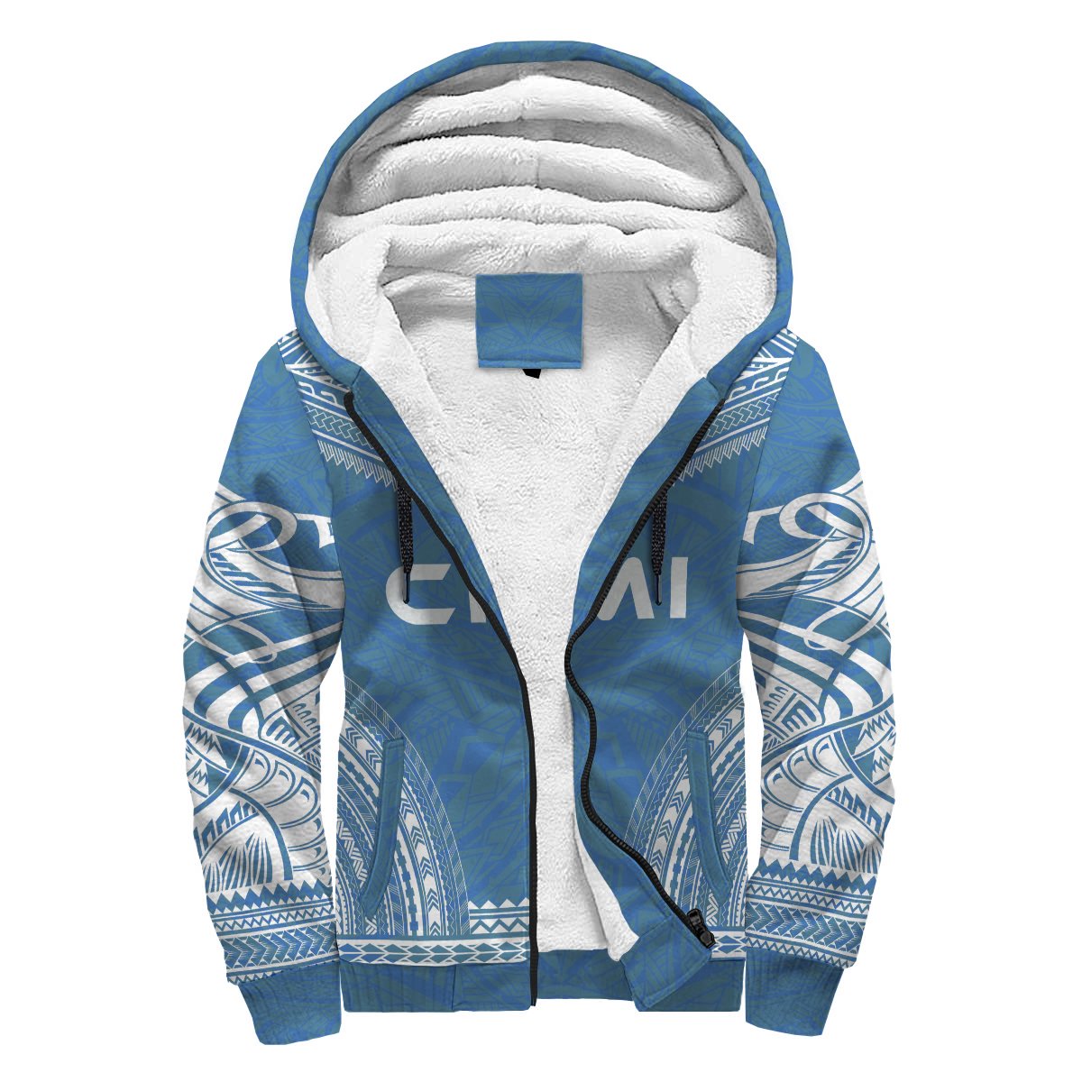 Northern Mariana Islands Sherpa Hoodie - Polynesian Chief Flag Version Blue - Polynesian Pride