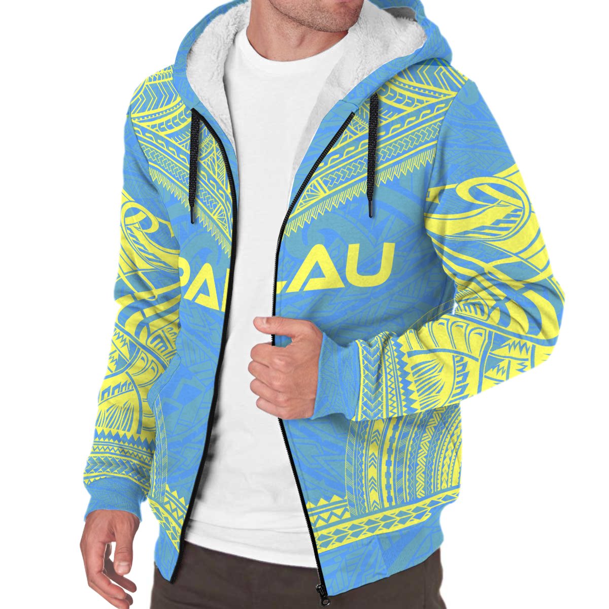 Palau Sherpa Hoodie - Polynesian Chief Flag Version - Polynesian Pride