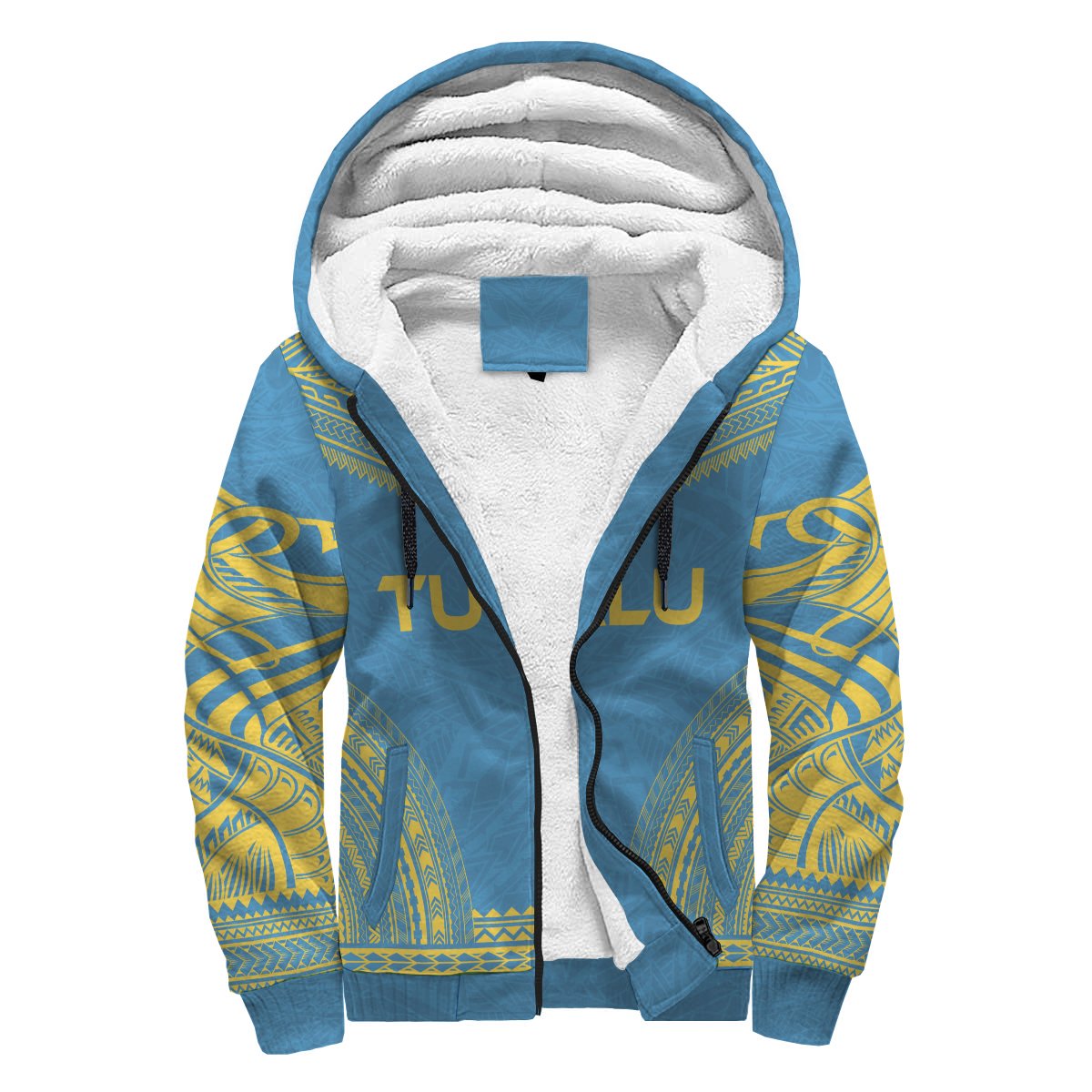 Tuvalu Sherpa Hoodie - Polynesian Chief Flag Version Blue - Polynesian Pride