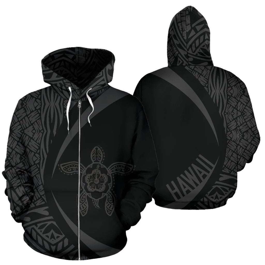 Hawaii Turtle Polynesian Zip up Hoodie Circle Style Gray Color Unisex Gray - Polynesian Pride