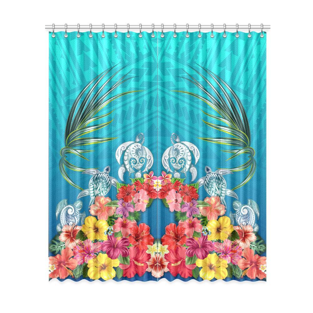 Three Turtle And Hibiscus Window Curtain( Two Piece) Blue One Size 52"x120"(Two Piece) Blue - Polynesian Pride
