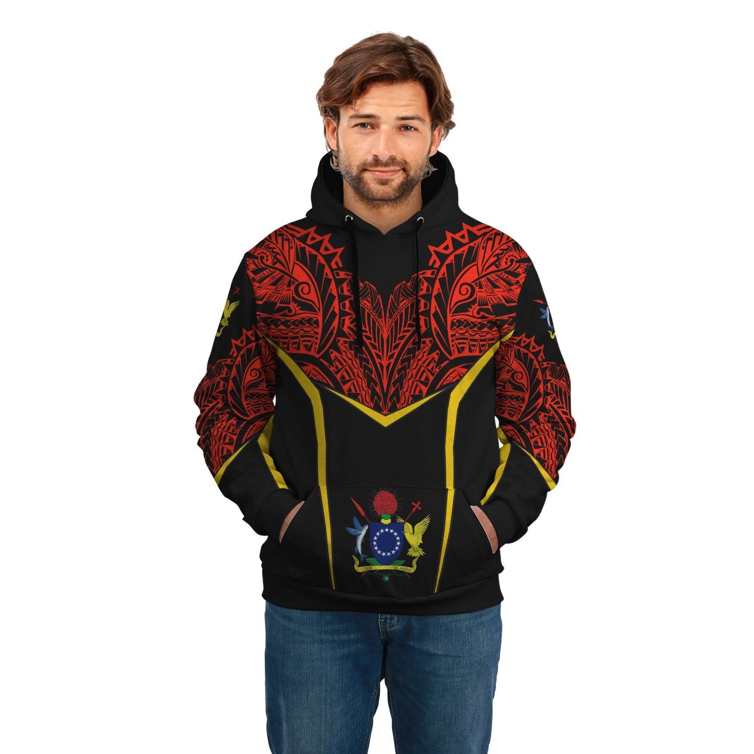 Cook Islands Unisex Hoodie Tribal Style Unisex Red - Polynesian Pride