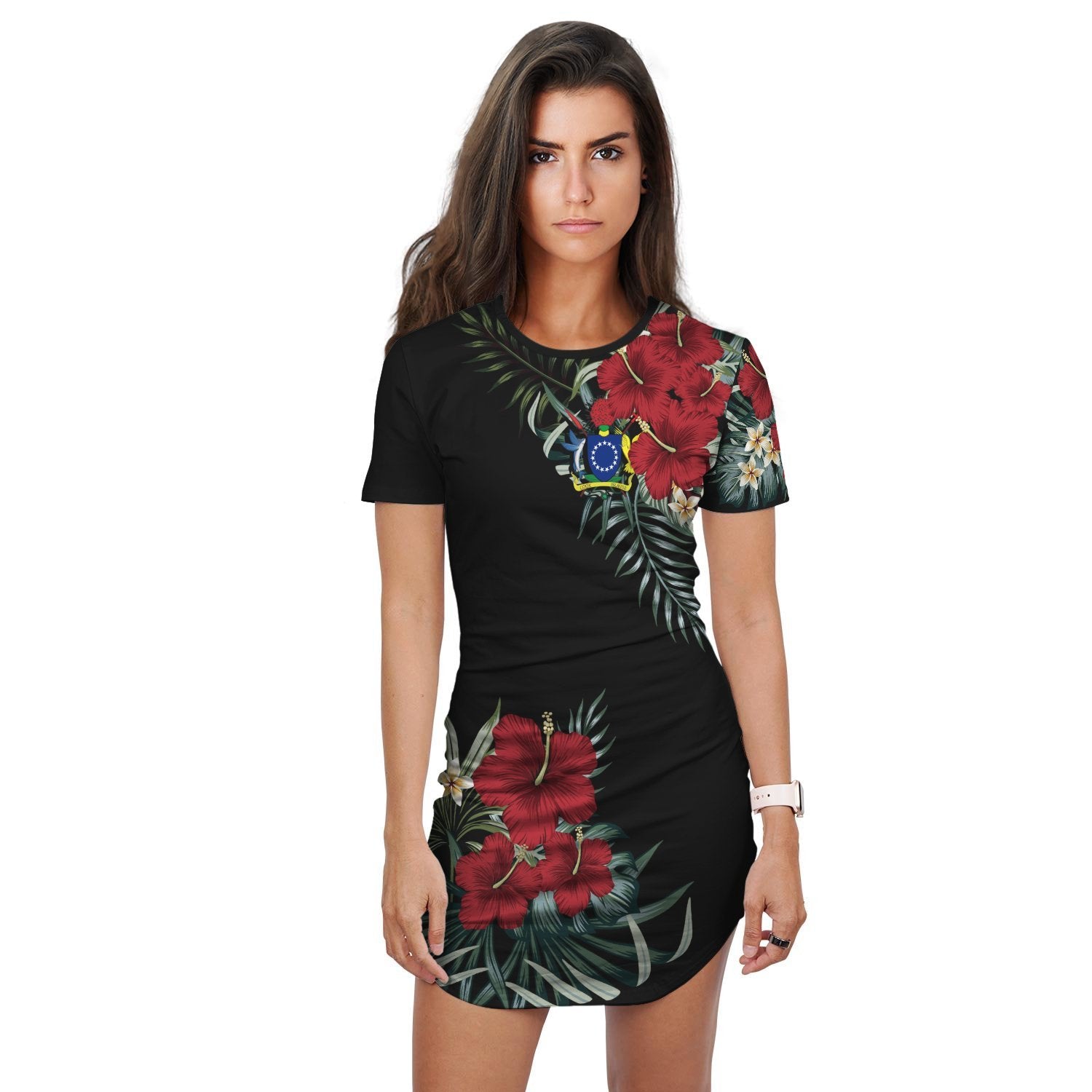 Cook Islands T Shirt Dress Hibiscus Unisex Black - Polynesian Pride