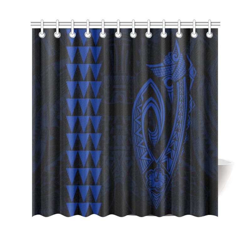 Hawaii Kakau Makau Fish Hook Polynesian Shower Curtain - Blue 177 x 172 (cm) Blue - Polynesian Pride