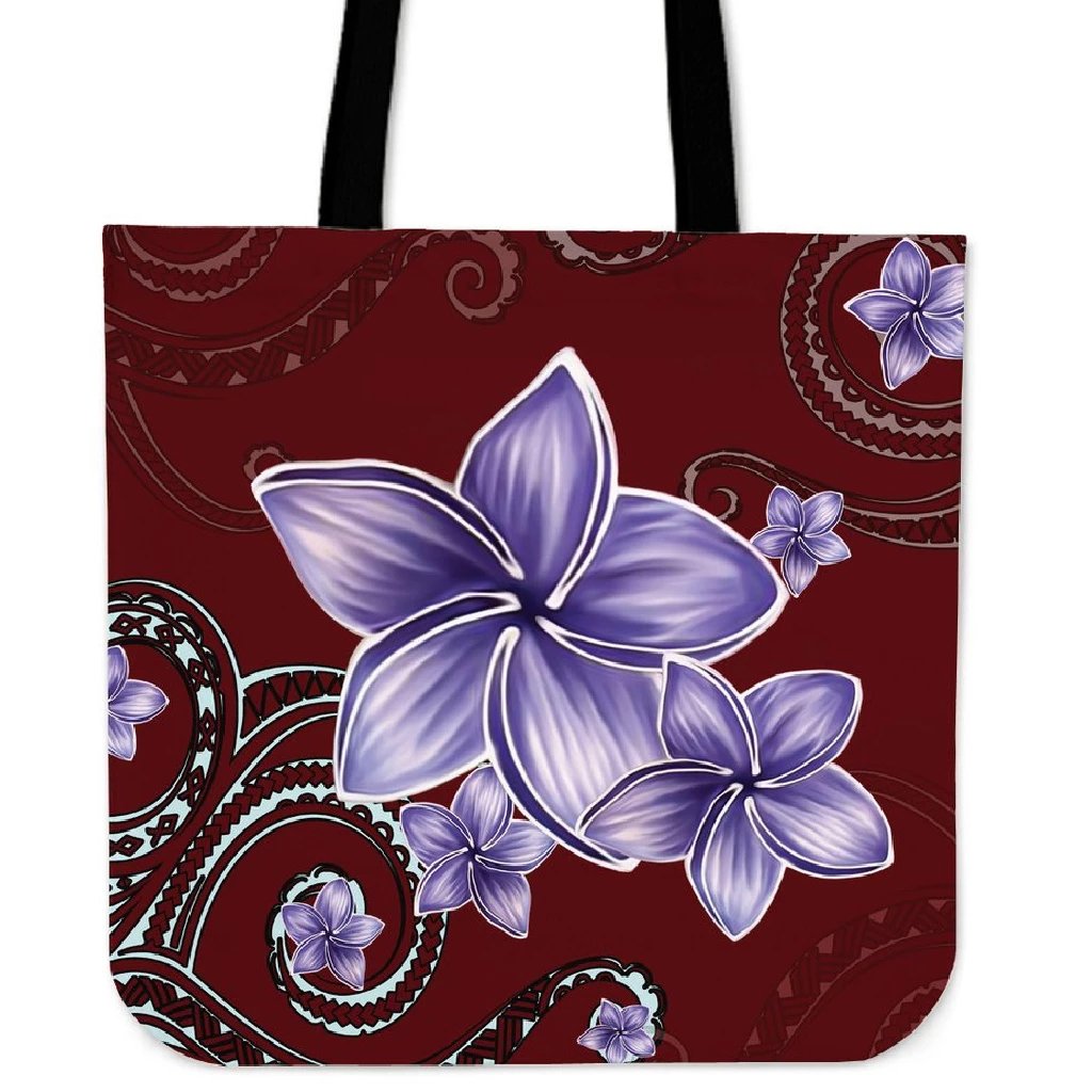 Plumeria Violet Polynesia Red Tote Bag Tote Bag One Size Black - Polynesian Pride