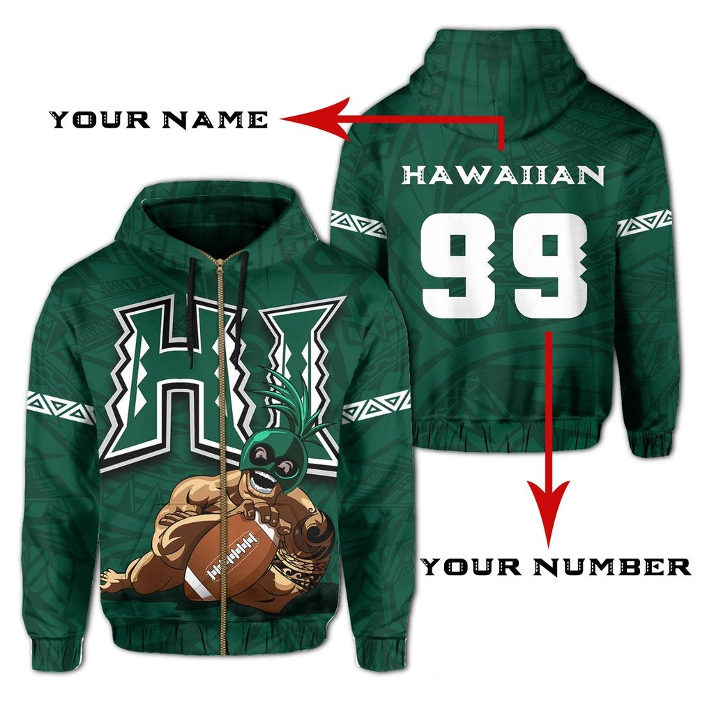 Personalizer Polynesian Kakau Hawaii Warrior Football Hoodie (Zip) Unisex Art - Polynesian Pride