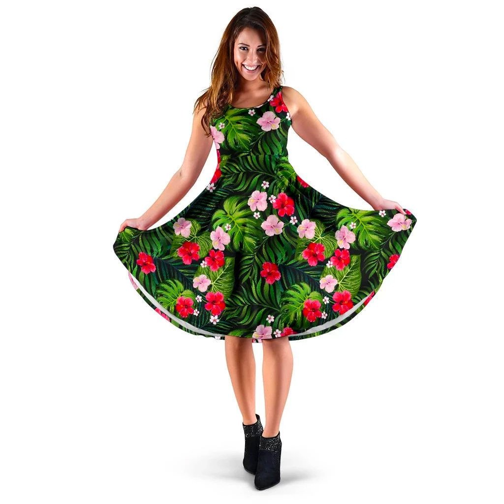 Hawaii Tropical Flower Mix Midi Dress Midi Dress Pink - Polynesian Pride