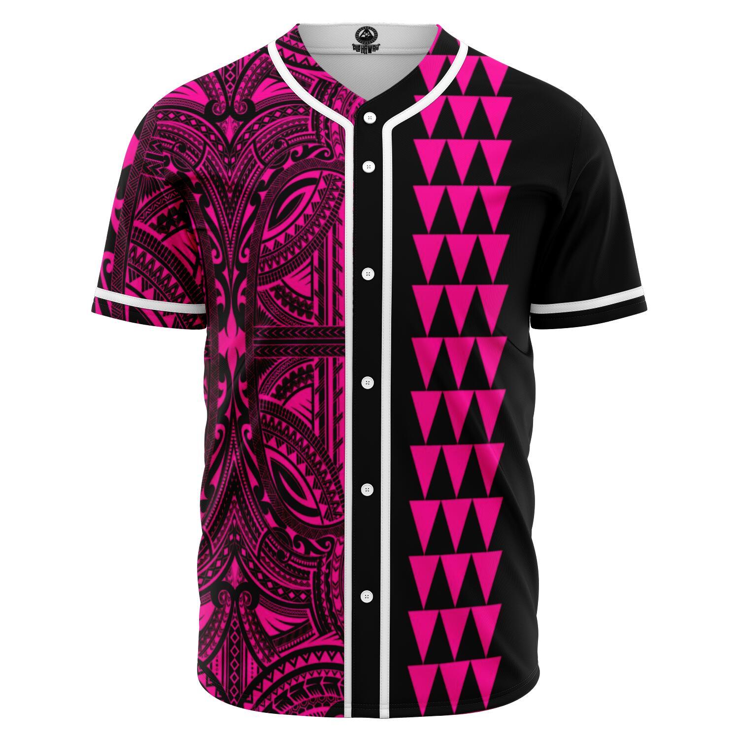 Hawaii Polynesian Kakau Baseball Jersey V.4 - Freestyle - Pink Pink - Polynesian Pride