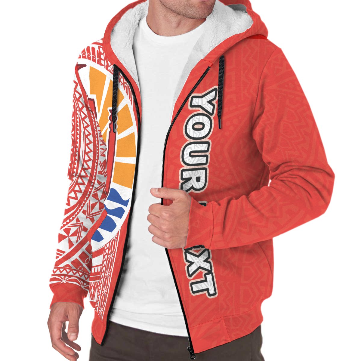 Tahiti (French Polynesia) Polynesian Personalised Custom Sherpa Hoodie - Red Line - Polynesian Pride