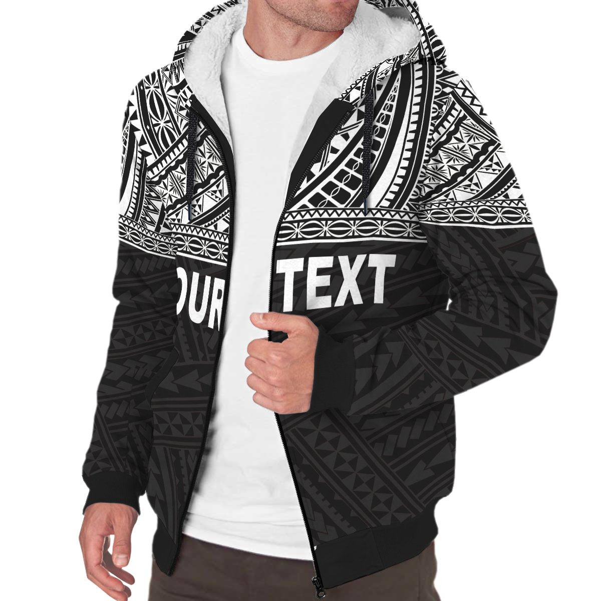 Guam Personalised Custom Polynesian Sherpa Hoodie - Horizontal Black - Polynesian Pride