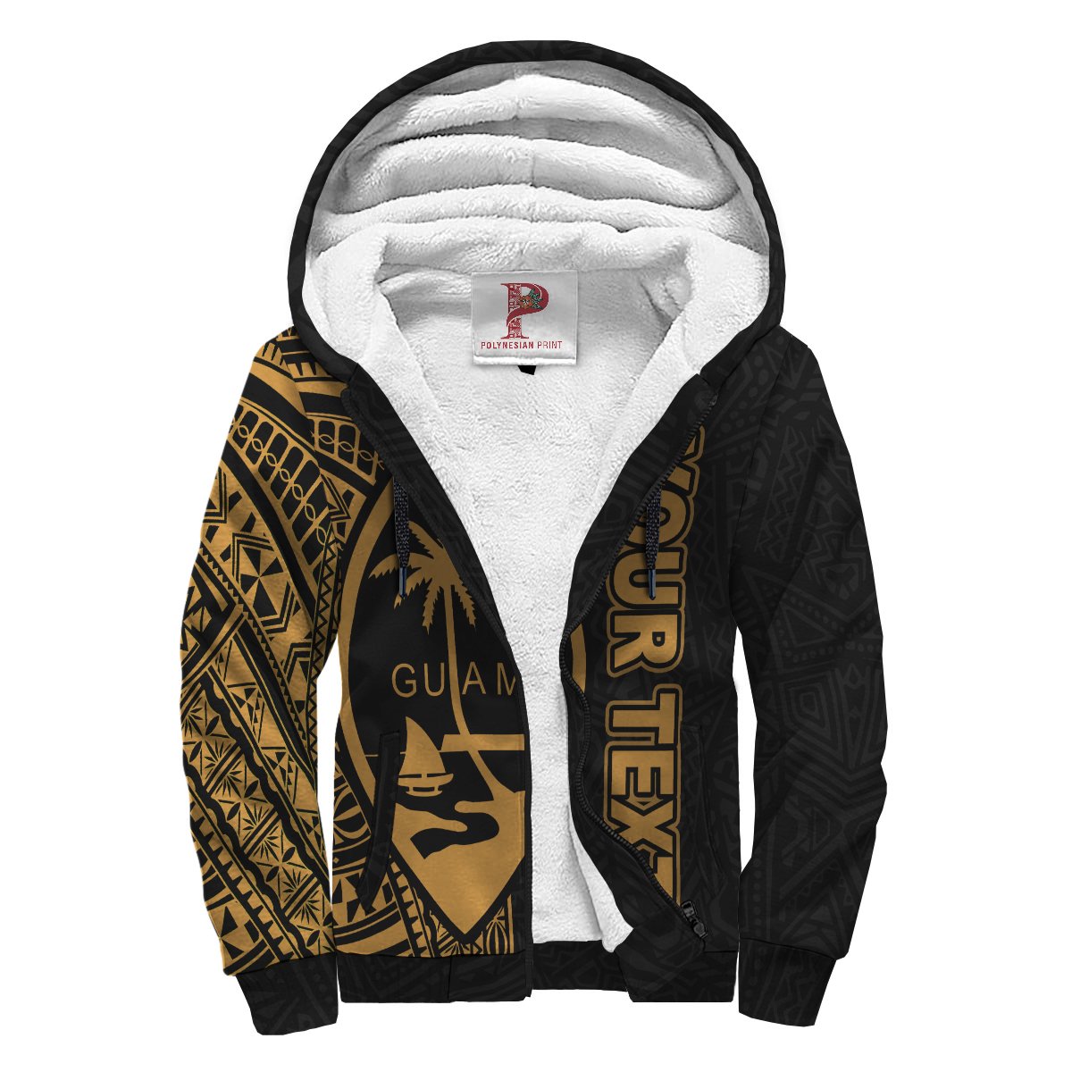 Guam Personalised Custom Polynesian Sherpa Hoodie - Line Gold Gold - Polynesian Pride