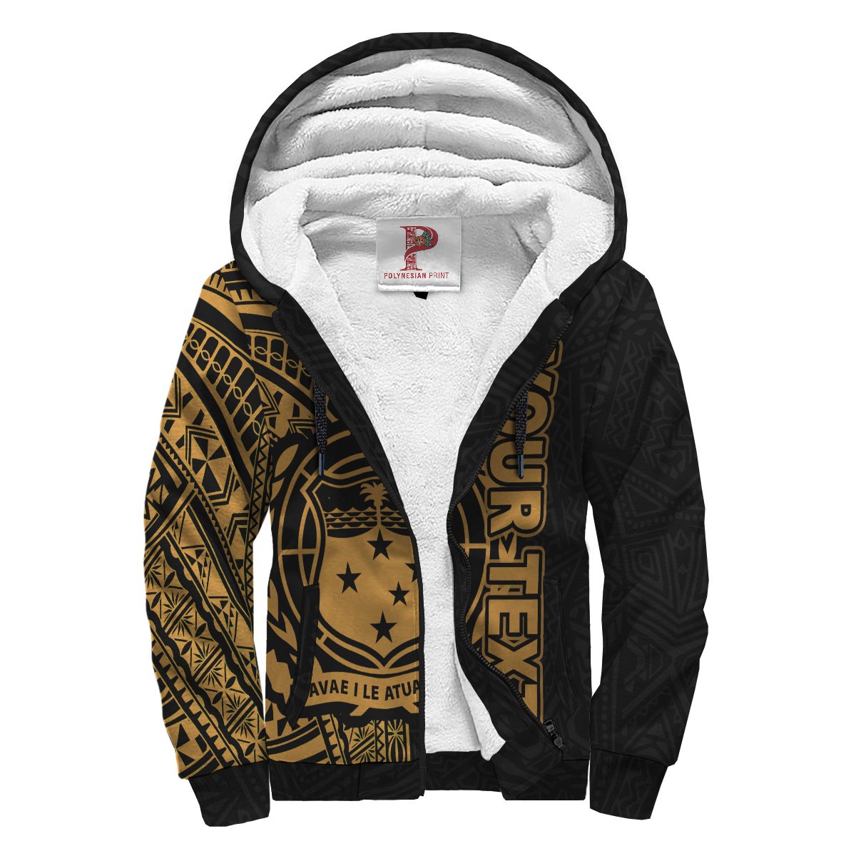 Samoa Personalised Custom Polynesian Sherpa Hoodie - Line Gold Gold - Polynesian Pride