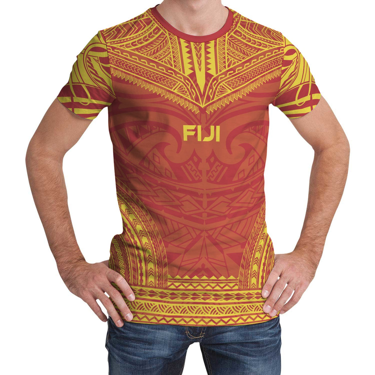 Fiji T Shirt Fijian Polynesian Chief Yellow Red Version Unisex Orange - Polynesian Pride