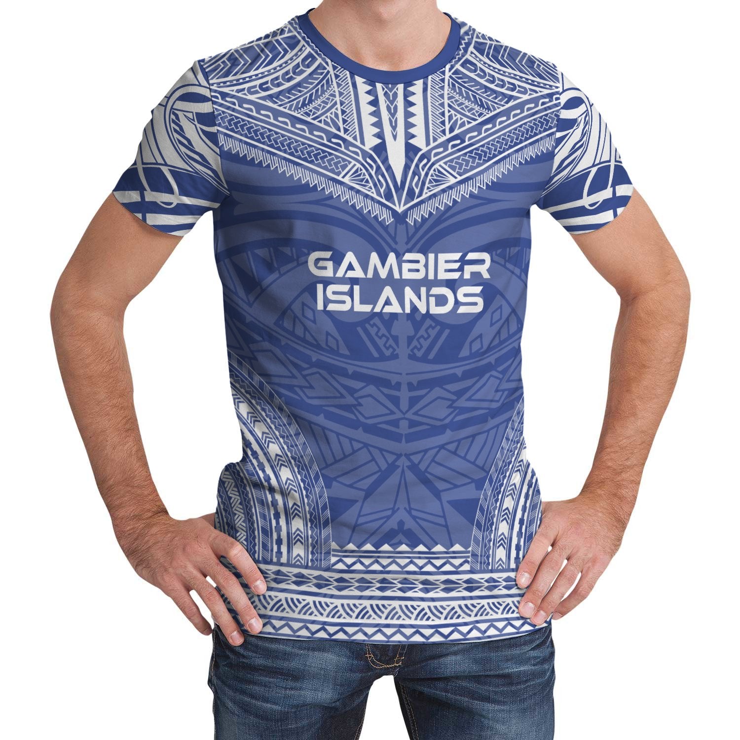 Gambier Islands T Shirt National Polynesian Chief Blue Version Unisex Blue - Polynesian Pride