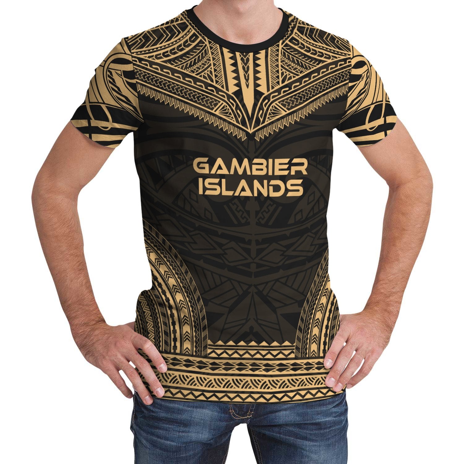 Gambier Islands T Shirt National Polynesian Chief Gold Version Unisex Gold - Polynesian Pride