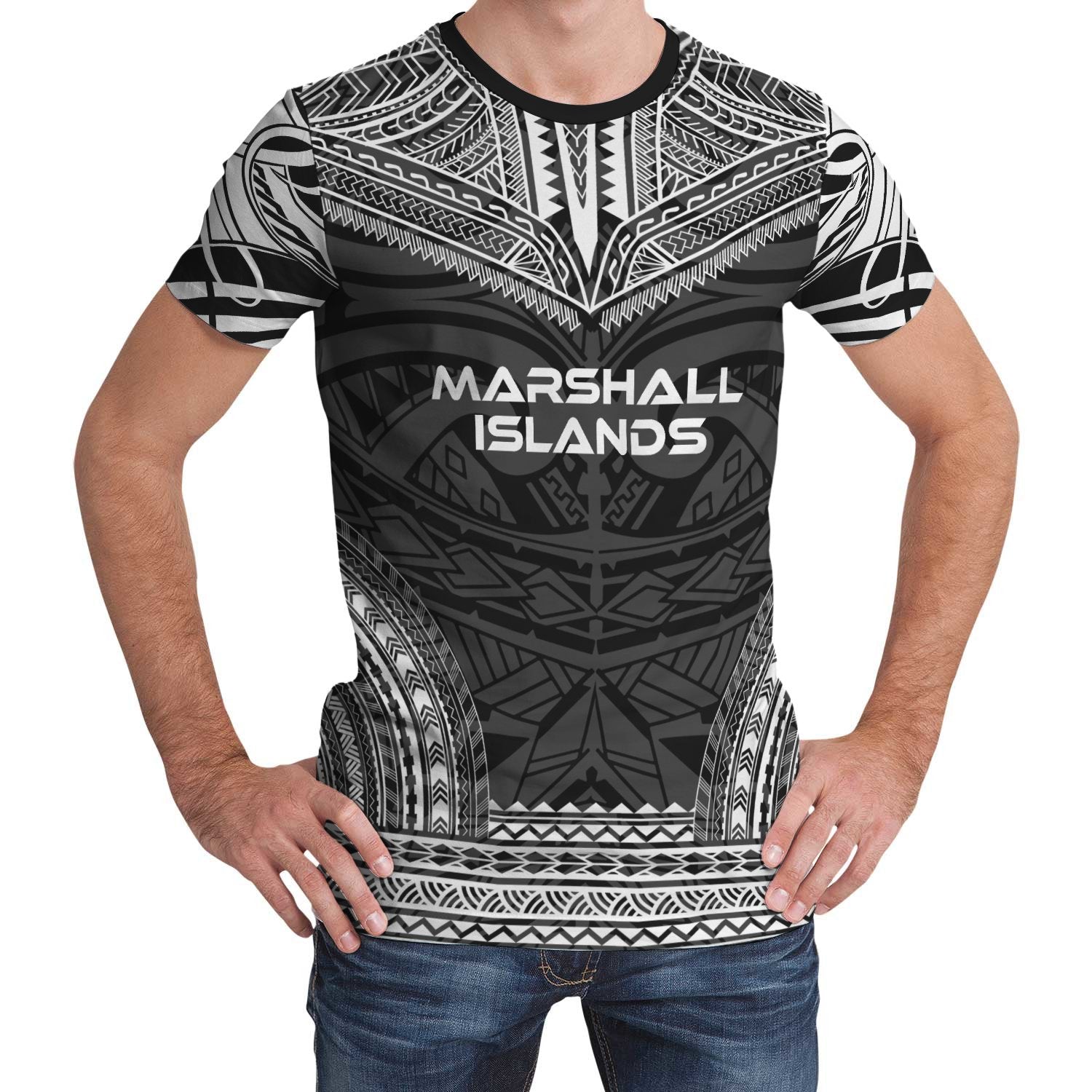 Marshall Islands Unisex T Shirt Marshall Islands Polynesian Chief Black Version Unisex Black - Polynesian Pride