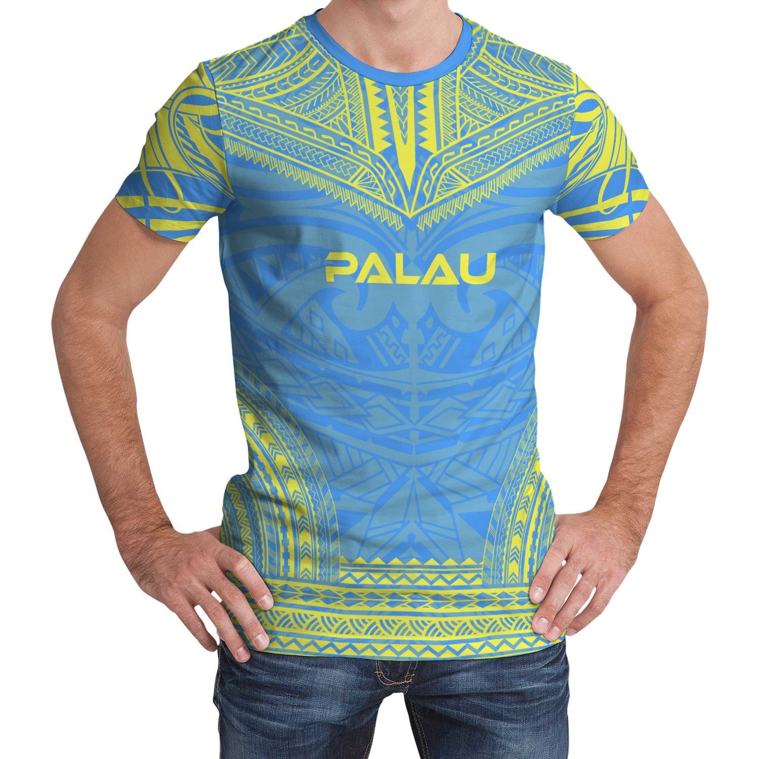 Palau Unisex T Shirt Palau Polynesian Chief Light Blue Version Unisex Blue - Polynesian Pride