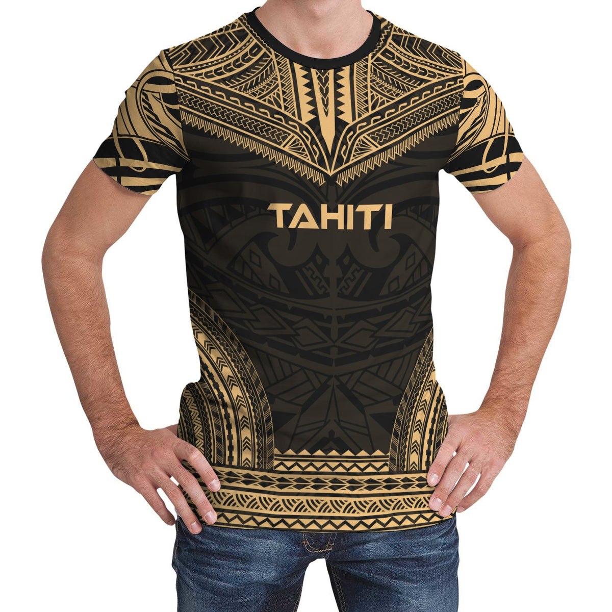 Tahiti T Shirt Tahiti Polynesian Chief Gold Version Unisex Gold - Polynesian Pride