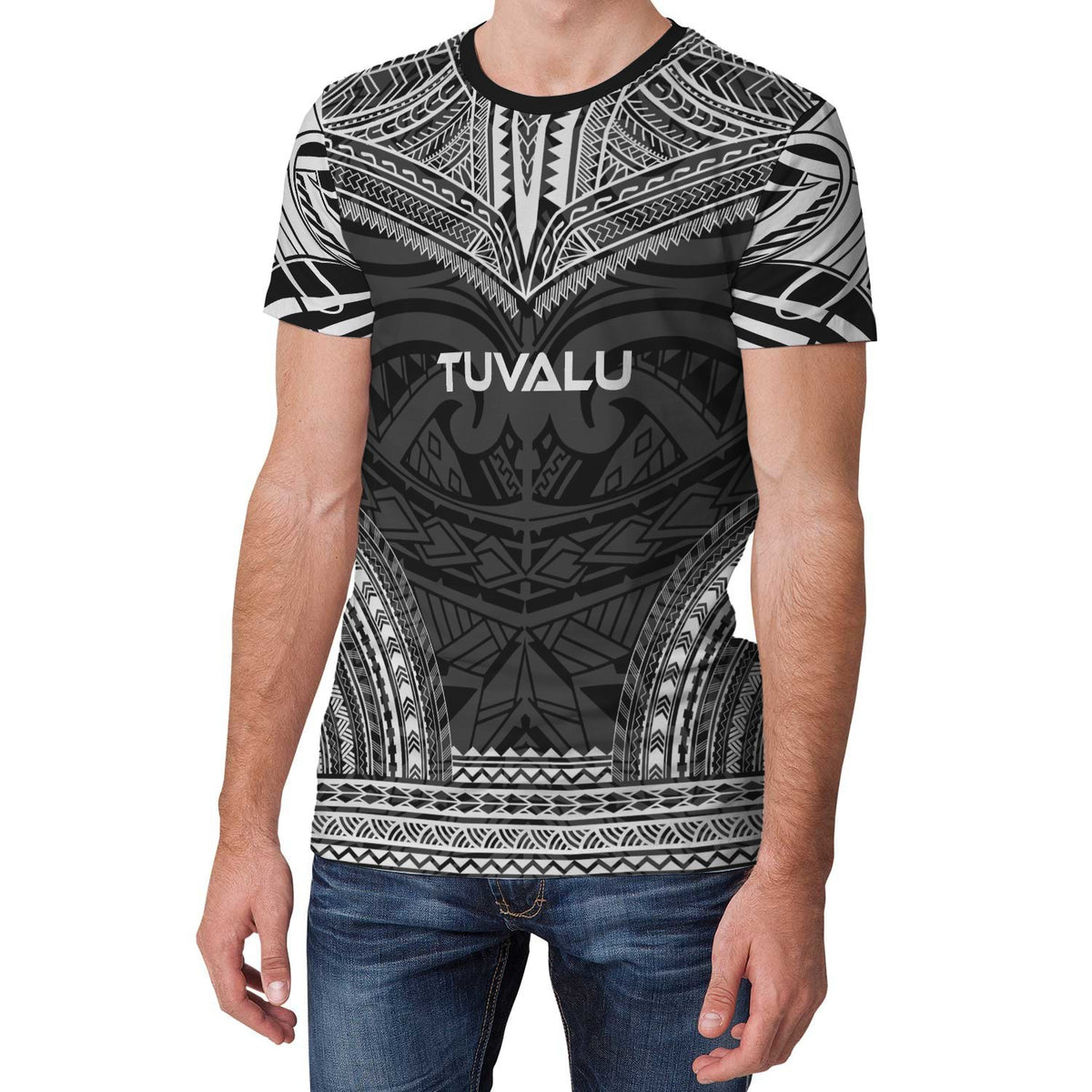 Tuvalu T Shirt Tuvaluan Polynesian Chief White Black Version - Polynesian Pride