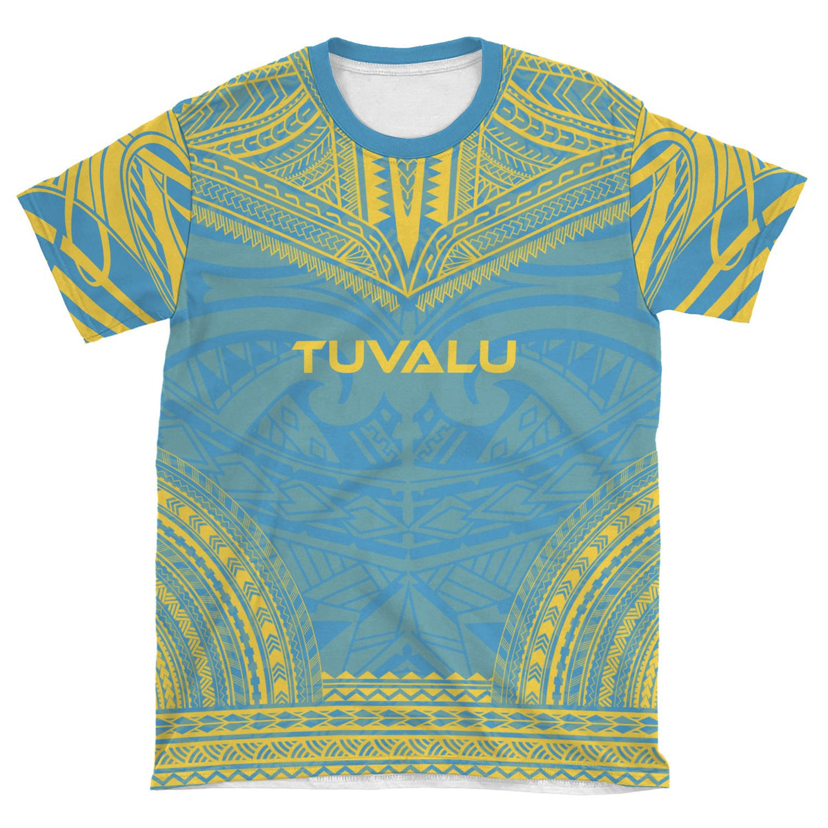 Tuvalu T Shirt Tuvaluan Polynesian Chief Yellow Blue Version - Polynesian Pride