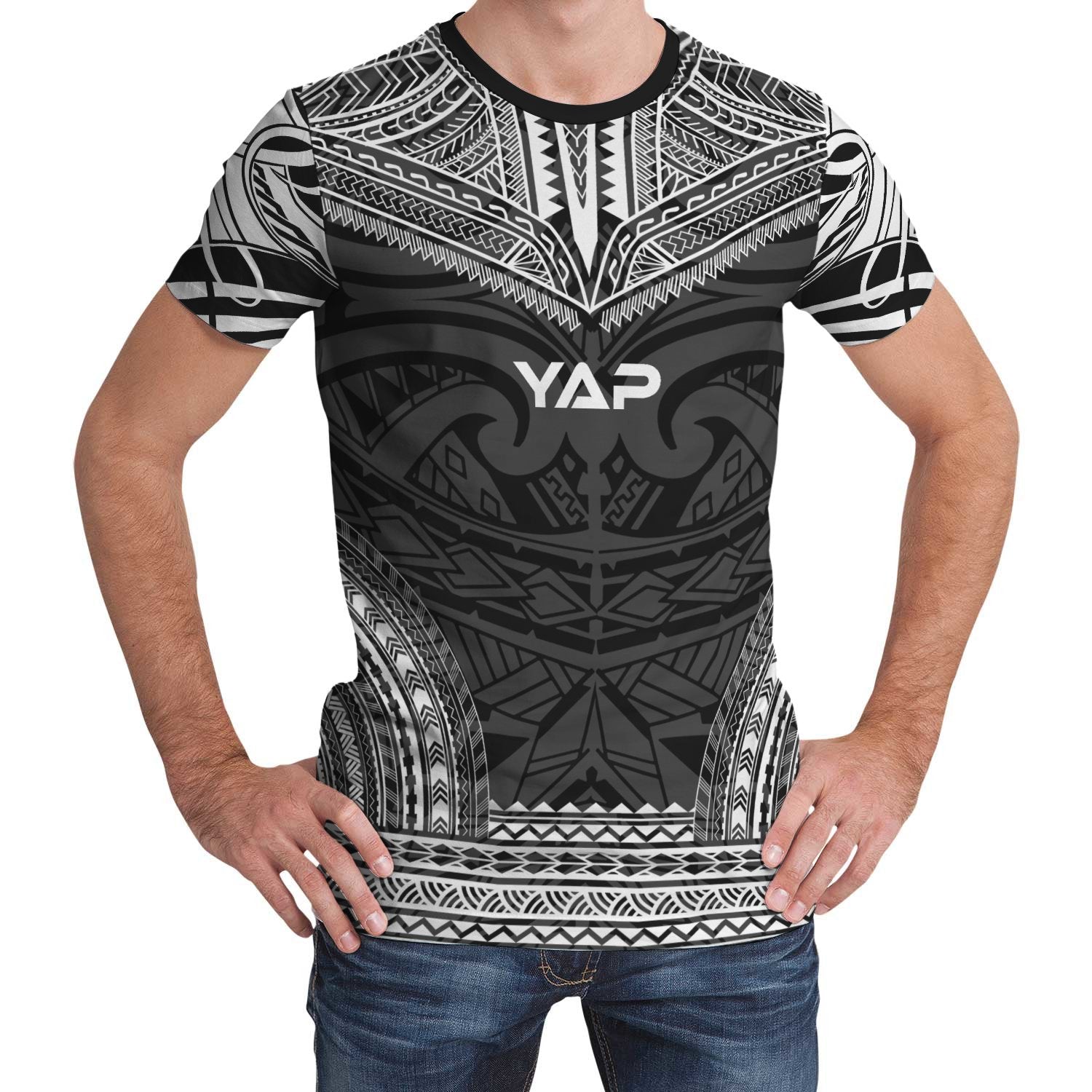 Yap T Shirt Yap Polynesian Chief White Black Version Unisex Black - Polynesian Pride