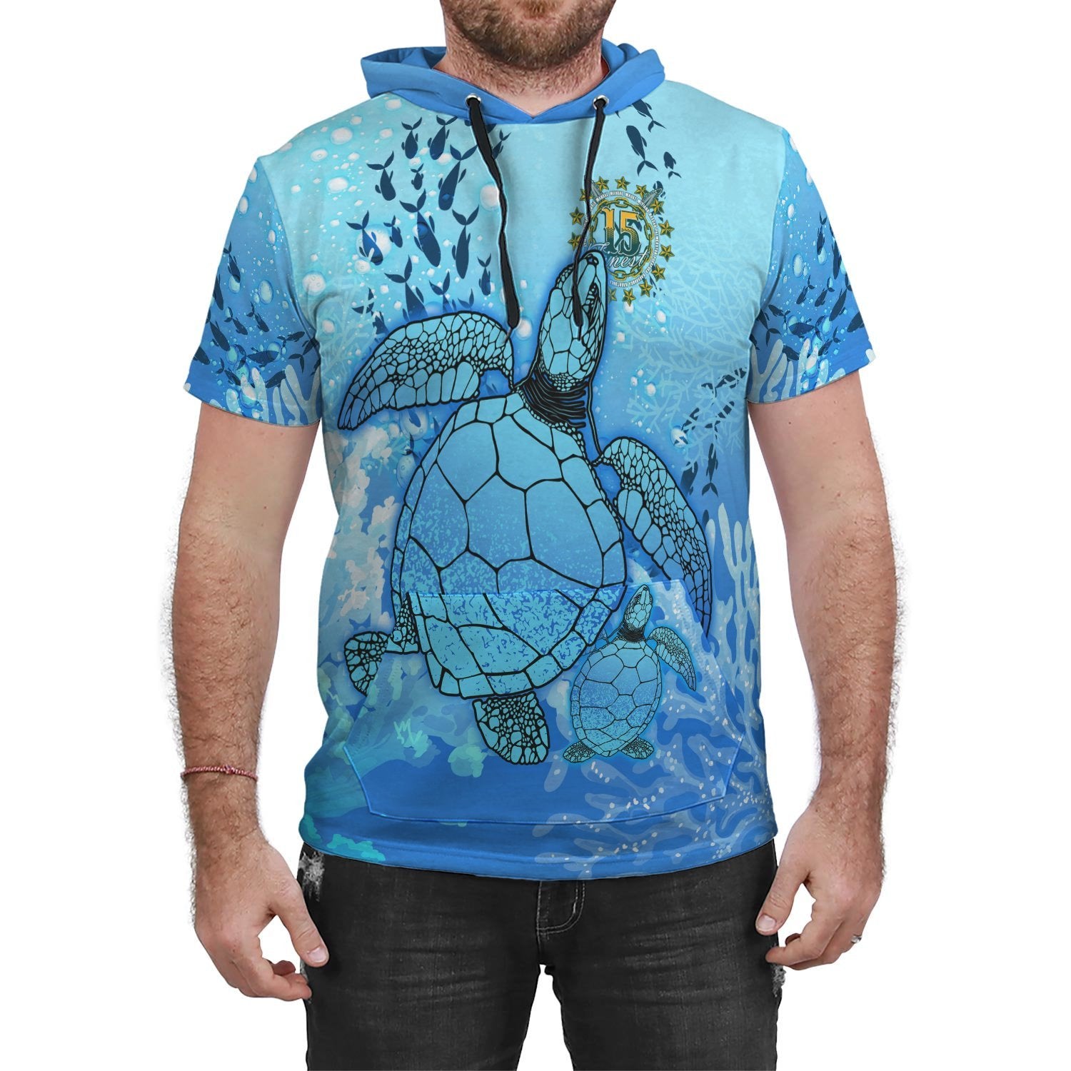 Cook Islands Hooded T Shirt Ocean Life Unisex Blue - Polynesian Pride