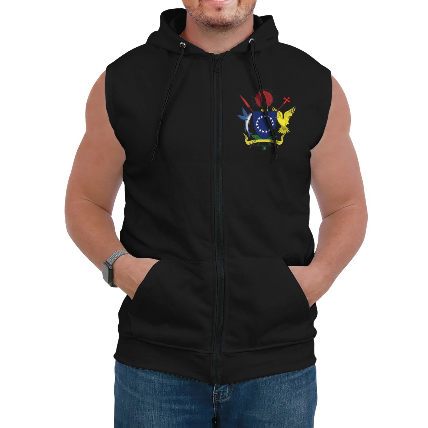 Cook Islands Sleeveless Hoodie Unisex Black - Polynesian Pride