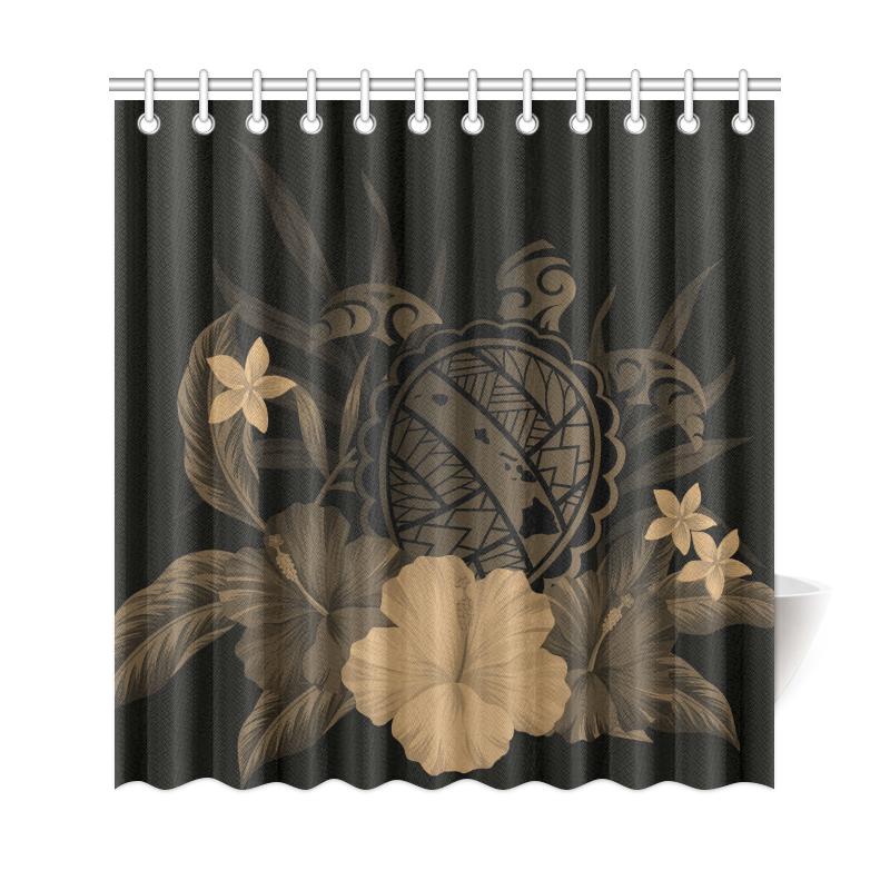 Hawaii Turtle Map Hibiscus Shower Curtain - Gold - Polynesian Pride