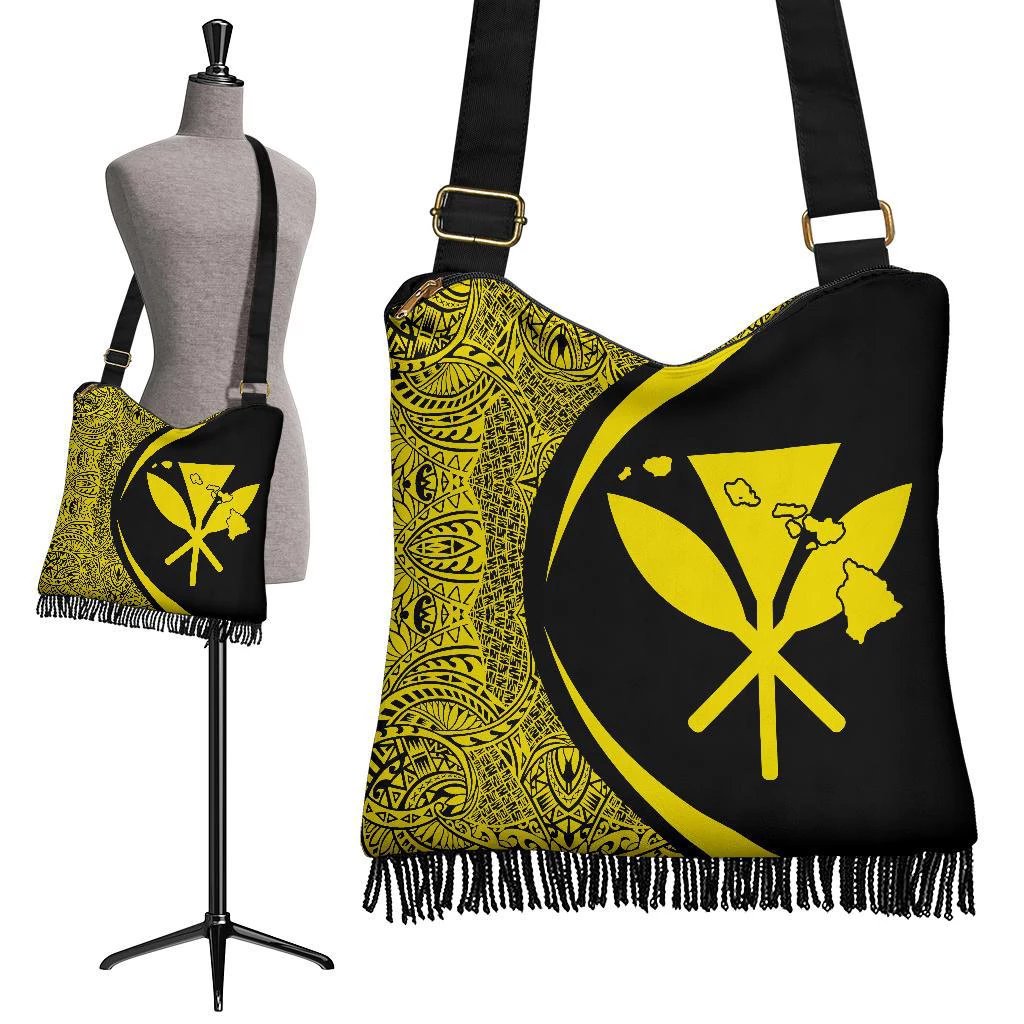 Hawaii Kanaka Polynesian Crossbody Boho Handbag - Circle Style Yellow Crossbody Boho Handbag One Size Black - Polynesian Pride