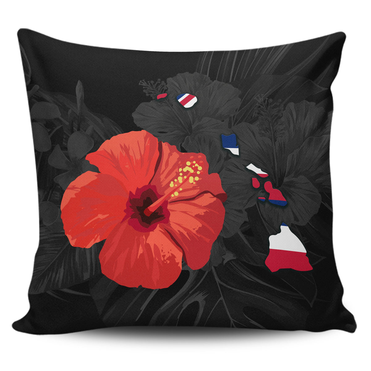 hawaiiZippered Pillow Cases - Hawaii Map Hibiscus One Size 18"x18"(Twin Sides) Black - Polynesian Pride