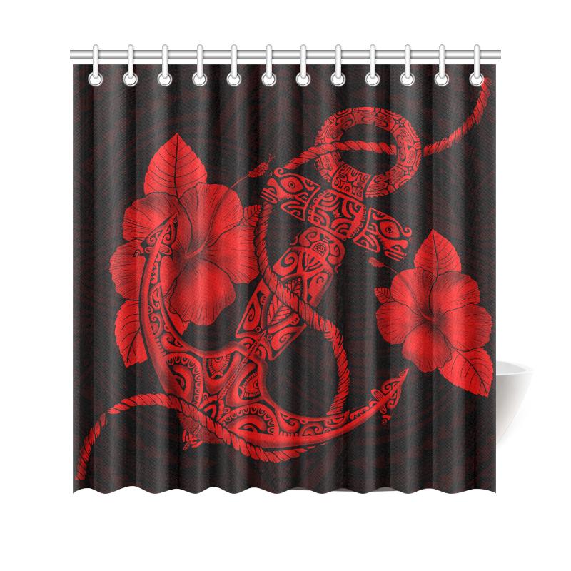 Anchor Red Poly Tribal Shower Curtain 177 x 172 (cm) Red - Polynesian Pride