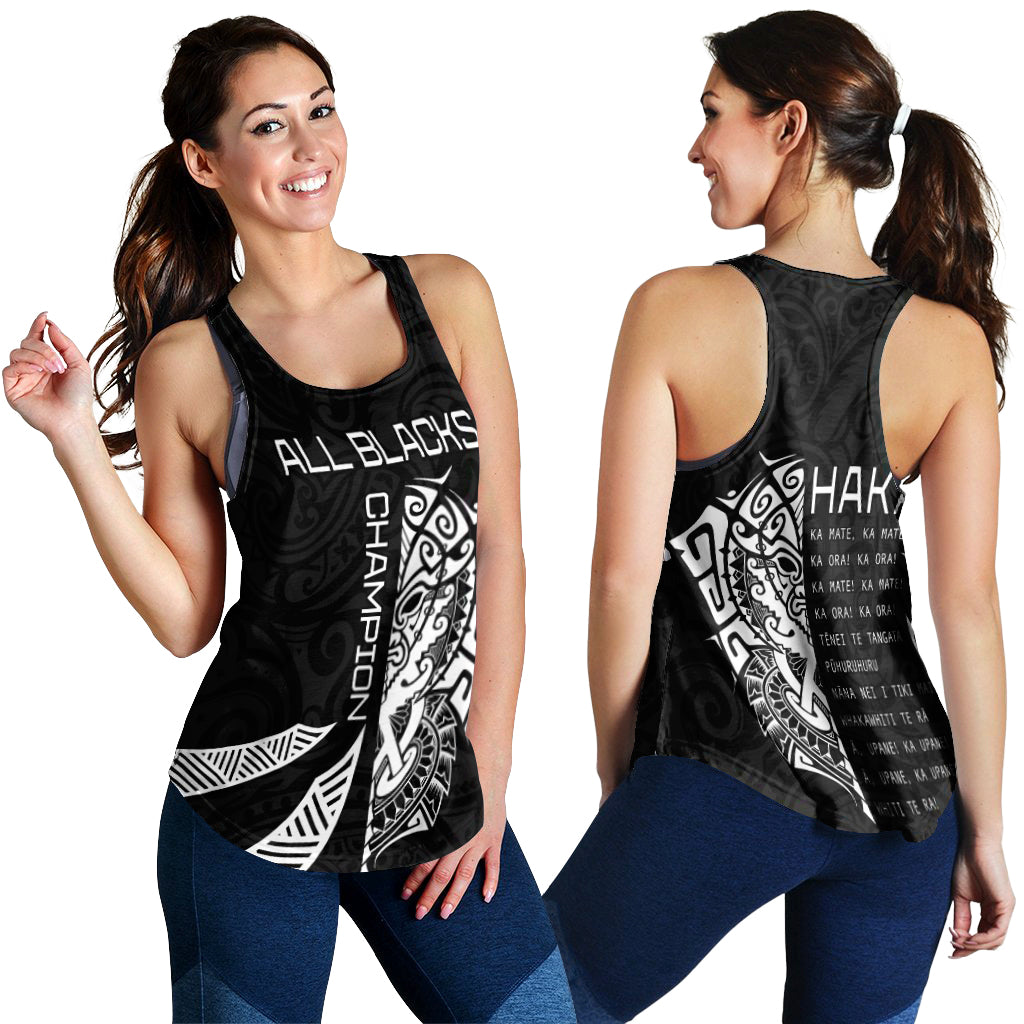 New Zealand Rugby Women Racerback Tank Haka All Black mix Ta Moko LT13 Black - Polynesian Pride