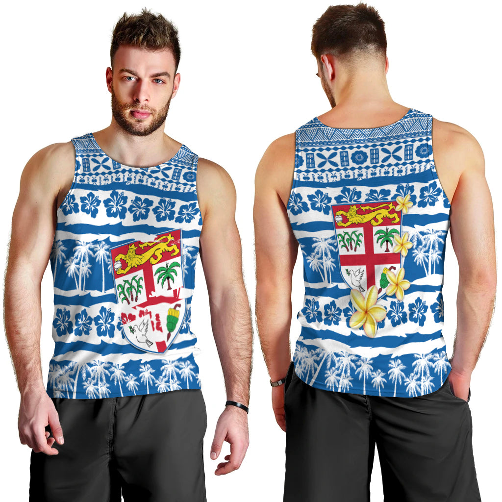 Fiji Polynesian Men Tank Top Fijian Tapa Pattern LT13 Blue - Polynesian Pride